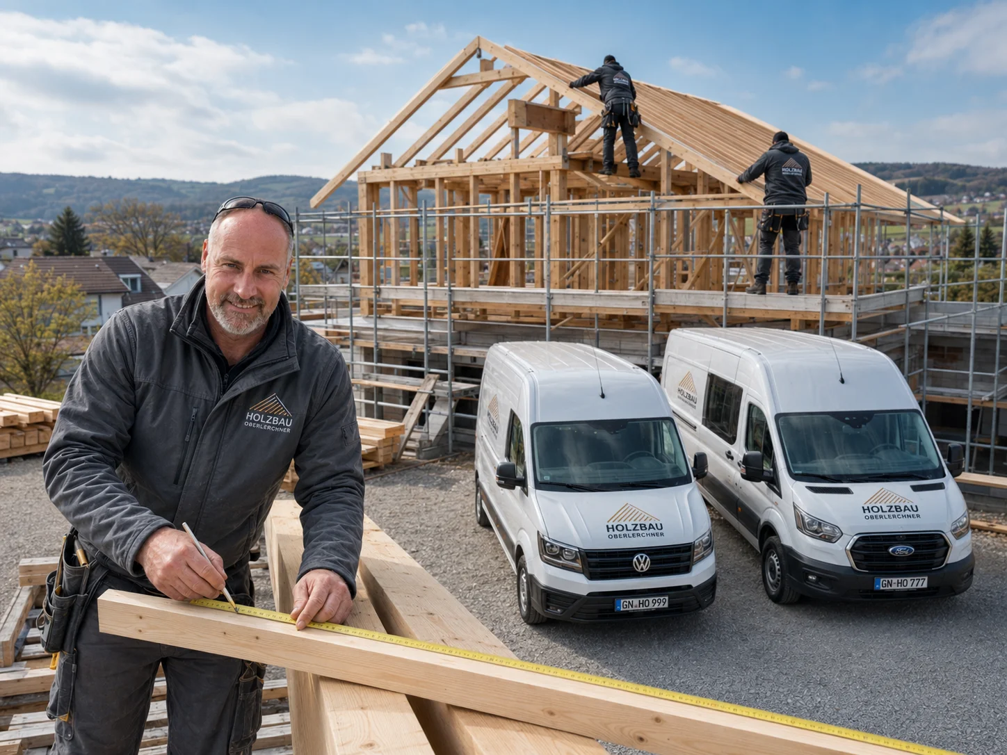 Holzbau Oberlerchner Team und Baustelle in Gelnhausen, Zimmerei im Main-Kinzig-Kreis